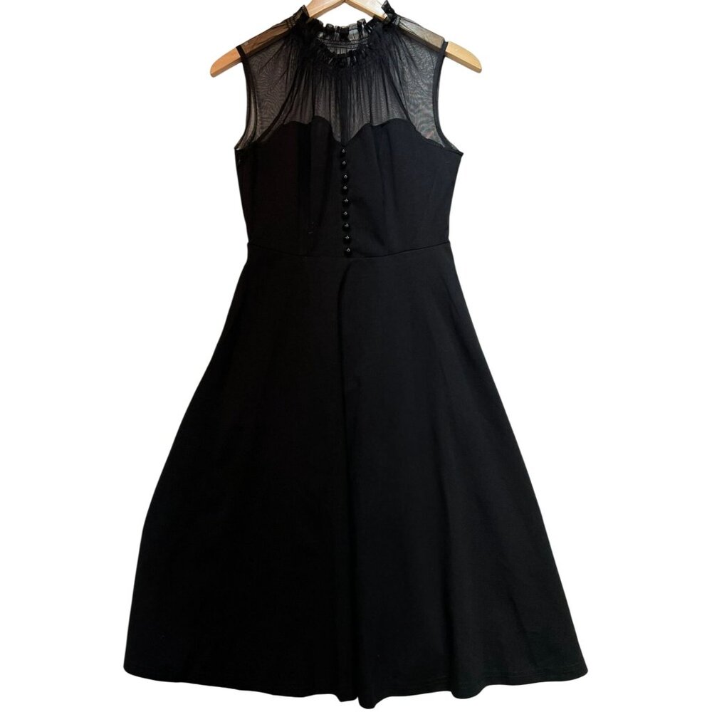 Women's Mesh Fairy Goth Midi Dress Sleeveless Stretch Size S Black